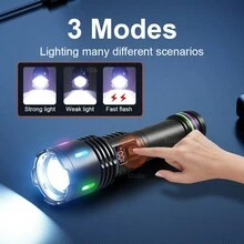 超亮30W LED便携式手电筒，防震防水，可充电（使用18650电池），轻巧可变焦，适用于露营、遛狗、探险和紧急情况。 - 黑色 - 查看 5