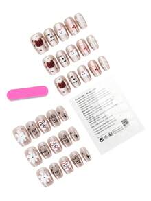 30片短方形卡通印花美甲贴纸，配有果冻胶和固定条，适合美甲装饰，可重复使用，日常美甲用品 - 彩色 - 查看 2