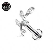 1 pieza Pendiente de titanio G23 con rosca interna, Pendiente, Cartílago, Trago, Hélice, Aro, Joyería corporal con decoración de diamante, 16G - Plateado - Ver 30
