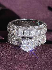 2pcs Fashionable & Luxury 6-Prong Ring, Gift For Women - Silver - View 3