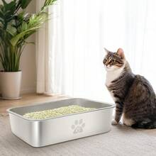 Stainless Steel High-Sided Cat Litter Box, Suitable For Cats, Rabbits And Other Pets, Anti-Splash, Anti-Stick, Odorless Cat Potty - M - View 10