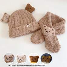 Set de 2 piezas Sombrero + Bufanda para Mascotas, Sombrero de Mascota de Peluche con Diseño de Oso de Dibujos Animados, Bufanda de Mascota con Diseño de Oso de Dibujos Animados, Adecuado para Perros Pequeños en Otoño/Invierno - Multicolor - Ver 13