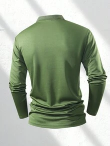 Camisa polo de manga larga de corte slim, de unicolor y diseño de cuello con botones, adecuada para uso diario y oficina. Polo deportivo de Pascua - Verde - Ver 3