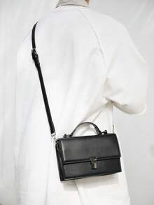 peach tree 1pc Unisex Square Crossbody Bag, Shoulder Bag, Small Square Bag, Flip-Cover Waterproof PU Business Wallet, Suitable For Business Travel, Storing Toiletries, Tools, Large Capacity, Convenient Storage, Portable, Black Handbag, Briefcase, Office Supplies, Retro Gift, Gift For Men, Husband, Father, Valentine's Day Gift Valentine'S Day Phone Bag - Multicolor - View 5