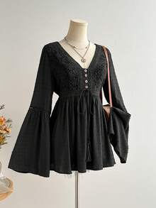 Rusttydustty Áo hai dây ren phối họa tiết phong cách Bohemian với tua rua, thích hợp cho kỳ nghỉ, trang phục thường ngày, thanh lịch, cũng phù hợp cho các lễ hội âm nhạc, màu đen mùa xuân. - màu đen - Xem 6