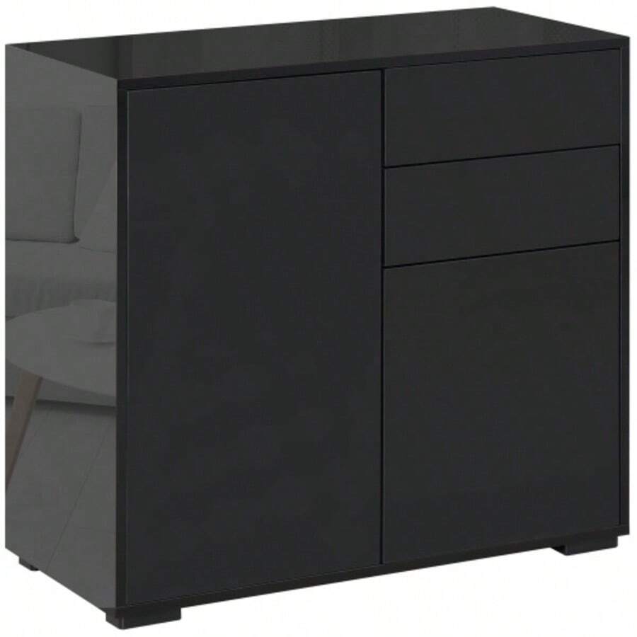 HOMCOM Black Sideboard With 2 Drawers And 2 Doors, Anti-Tip System, Ideal For The Living Room Or Bedroom (117 X 36 X 74 Cm). - Black - View 1