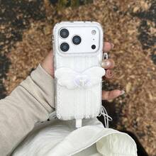 纯手工纯白亮片蕾丝翅膀创意手机壳，兼容 17 Pro Max、16 Pro Max、15 Pro、14、13，可爱时尚手机保护套 - 白色 - 查看 2