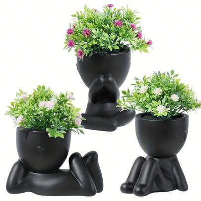 Artificial Succulent Plant, Single Potted Miniature Succulent, 3 Shapes Available, White Vase, Cartoon Style, PP/PE Material, Green, Desktop Decor, Home Decor, Garden Decor, Valentine's Day Gift, Suitable For School, Dorm, Office Decoration