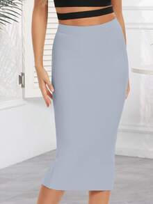 Women's Sexy Back Slit Long Bodycon Skirt Spring - Light Grey - View 3