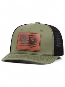 1顶男士时尚Richardson品牌野马图案平沿帽，刺绣平沿嘻哈帽，时尚户外可调节中性情侣棒球帽（涤纶材质），带刺绣装饰，嘻哈百搭帽，休闲街头风几何动物字母印花拼接棒球帽，适合所有季节，夏季、海滩、假日 - 貼標公雞 - 查看 21