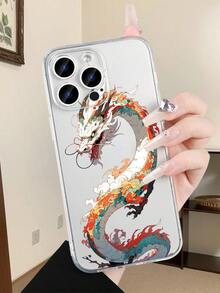 Asian Style Dragon Print TPU Phone Case With Striped Inner Anti - Drop For IPhone 17/16/15/14/13/12/11/XS MAX/XS/X/XR/7/8/7 PLUS/8 PLUS &  S25/S24/S23/S22/S21/A12 - A16/A22/A24 - A25/A33 - A35/A51 - A55/A71 - A73, Suitable For Fashion Enthusiasts - 無色 - 查看 3