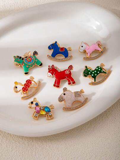 1pc Creative Brooch, Cute Green Horse Wealth Attracting Lapel Pin, Decorative Brooch Gift, Exquisite Jewelry Pin, Suitable For Outdoor Wear, Perfect Valentine's Day Gift For Women