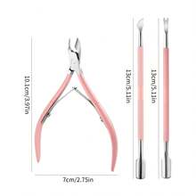 Pink Cuticle Nipper Set, Stainless Steel Cuticle Trimmer, Double-Headed Cuticle Pusher, Nail Polish Gel Remover, Nail & Foot Care Tools - Pink - View 11