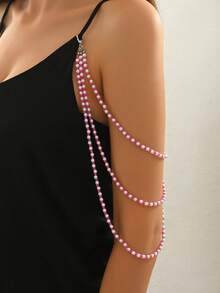 1入優雅三重層次仿珍珠和雕刻亞克力珠子的女式連身鏈，多功能時尚珠寶，適用於派對和宴會 - 仿珍珠 - 查看 14