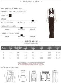 New Sexy Cropped Halter Ruched Bodycon Maxi Dress Set For Women, Suitable For Evening Date Summer - Coffee Brown - View 6