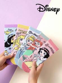 Disney 5双装儿童袜子，可爱公主款，美人鱼公主中筒袜，男女童卡通透气袜，婴儿及学生适用，圣诞礼物佳选，袜子 - 彩色 - 查看 8