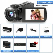 Nicamery 3600万像素1080P全高清数码摄像机，3.0英寸IPS可旋转屏幕，16倍数码变焦，配备32GB存储卡和2块电池（黑色） - 黑色 - 查看 9