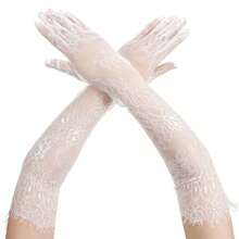 Women's White Long Lace Gloves Mesh Tulle Sheer Elbow Length Bridal Wedding Glove Elegant Floral Costume Gloves For Wedding Opera Party Tea Party Cocktail Cosplay Masquerade - 如圖 - 查看 8