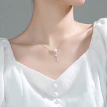 1pc S925 Silver Cherry Blossom Necklace, Sweet & Fresh Mori Style Design, Elegant Women Clavicle Chain, Girlfriend/Valentine's Day Gift