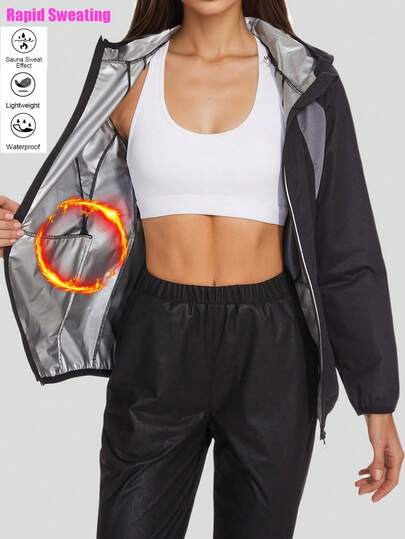 1pc Sauna Suit, Women's Weight Loss & Fitness Top, Warm Zip-Up Sports Jacket, Gym Workout