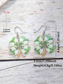 1 par de pendientes de acrílico con colgante plano en forma de trébol de cuatro hojas, joyería de estilo minimalista elegante para mujeres, adecuado para uso diario y festivo - Verde - Ver 5