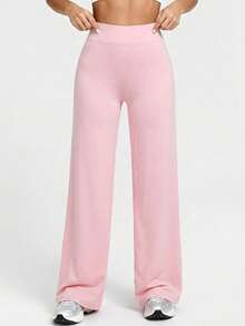 VVX Yoga Pants Women High Waist Stretch Casual Soft Straight Leg Bottoms - 粉色 - 查看 3