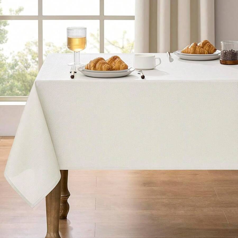 Faux Linen Waterproof Tablecloth,Ivory,84\ X 60\ (Rectangular),Ivory84inchx60inchRectangular - Ivory84inchx60inchRectangular - View 1