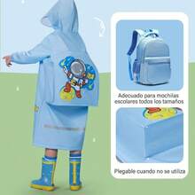 Impermeable Infantil Estampado para Nio y Nia con Espacio para Mochila Largo para Lluvia con Capucha Suave Resistente y Ligero EVA - XL + Azul/Dino - Ver 4
