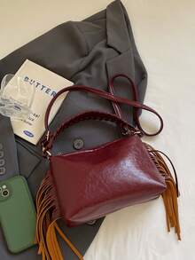 Fransendesign Neue Pendler Öl-Wachs Leder Unterarmtasche, Lässige Umhängetasche für Frauen, Hochwertiges Gefühl