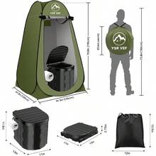 Portable Toilet Kit, Camping Toilet With - Privacy Tent And Poo Gel Toilet Bags, Washable Portable Outdoor Showers Changing Rooms - 黑色廁所和綠色帳篷 - 查看 4