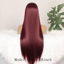 99J Wine Red Long Straight 13*4 Lace Front Synthetic Wig, Pre-Cut Hairline, Heat Resistant Fiber, Suitable For Daily, Party, Wedding, Gift - Multicolor - View 7