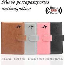 Porta de Pasaporte de Cuero PU, Billetera de pasaporte, Maletn de Viaje Impermeable con Bloqueo RFID para Identificacin de Viaje, Femenina y Masculina Negro - Rosado - Ver 9