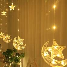 1 Peça Luzes de Cortina de Corda LED de Estrela e Lua com 200cm, Luzes Decorativas para Casa Alimentadas por Bateria, Adequadas para Decoração de Parede de Quarto, Decoração de Casamento, Luzes de Estrela para Celebração do Ramadã, Luzes Decorativas para Festa, Decoração de Janela de Quarto Lua para Eid (Versão Caixa de Bateria, Baterias Não Incluídas) - Estrela Abraçando a Lua 7 - Visão 3