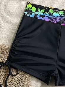 2pcs/Set Floral Print Twist Drawstring Tie Swimwear Beach Outfit, Summer Vacation - Multicolor - View 7