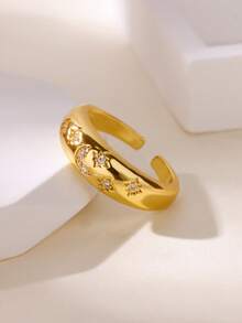 1枚星月戒指，男女通用，镀金粗链不锈钢戒指，星空主题饰品，适合婚礼情侣、闺蜜、妈妈等场合佩戴。 - 1 - 查看 2