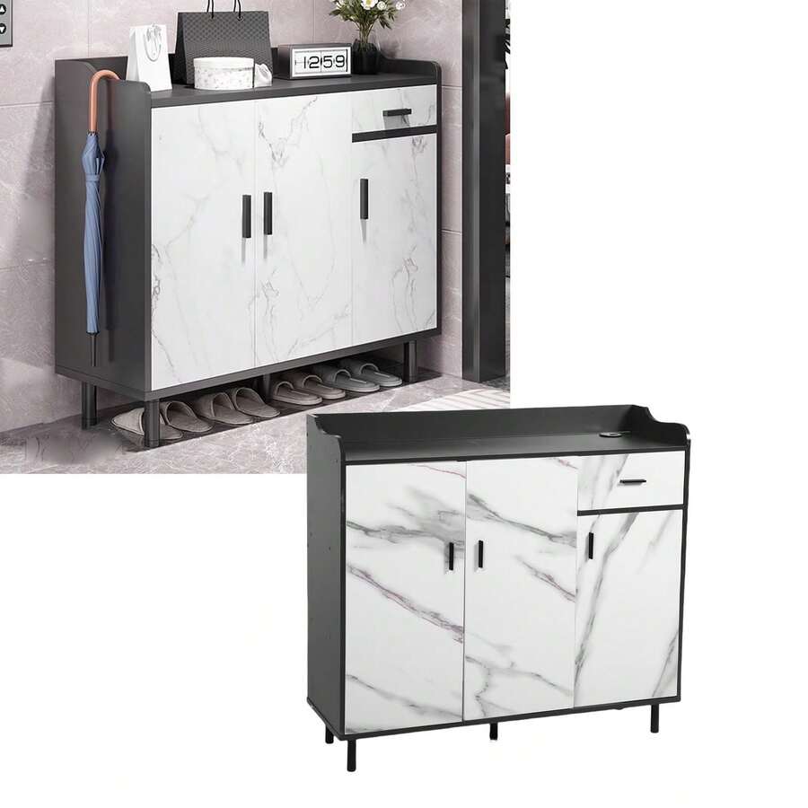 Armario de Cocina, Alta Calidad Gabinete de Almacenamiento para Cocina con Cajones y 3 Puertas, Mueble Aparador para Sala de Estar, Comedor, Oficina, 100*34*92cm (1 Cajon y 3 Puertas) - gris y blanco - Ver 1