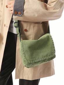 休闲简约帆布小方包，轻便可折叠，韩版时尚斜挎包，复古翻盖迷你邮差包，适合学生、日常使用、购物，可装智能手机，多功能斜挎包 - 彩色 - 查看 10