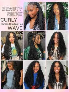 100g 2 Bundles/Pack Curly Boho Hair For Braiding Knotless 12A Deep Wave Bulk Wet And Wavy Braiding Hair Curly Virgin No Weft Extensions Natural Black Color Human Hair For Boho Braids Human Unprocessed Curly Bulk Bohemian Hair Extensions Natural Color No Weft - Natural Black - 查看 5
