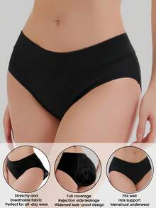 3条装女士柔软舒适防漏生理期内裤，加厚加长全包覆基础款 - 黑色 - 查看 3