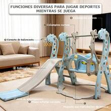 3 En 1 Centro De Juegos Para Niños - Columpios C/cinturon, Resbaladilla Y Canasta De Basket - Celeste - Ver 3