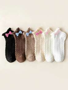 3 Pairs Women's Cute Sweet Bow Design Breathable Short Socks - Multicolor - View 4