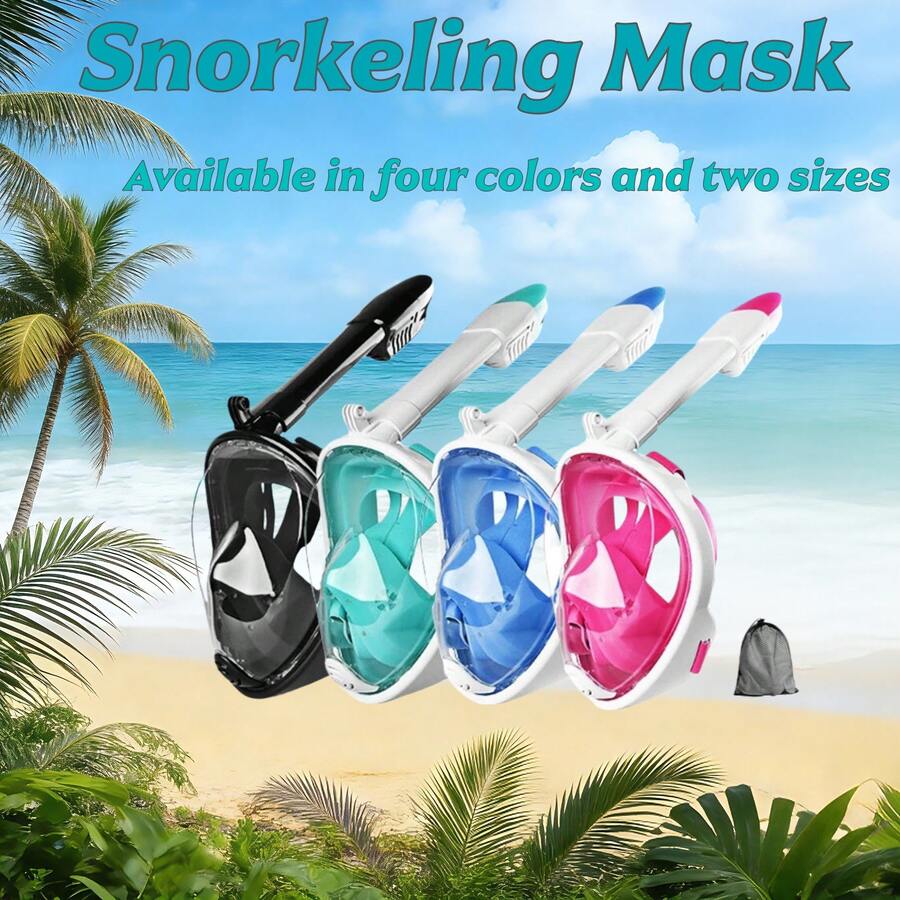 Full-Face Snorkel Mask With Adjustable Shoulder Strap - Leak-Proof Dry Snorkel For Beginners, Panoramic Vision, Durable ABS Material, With & Design - Green - View 1