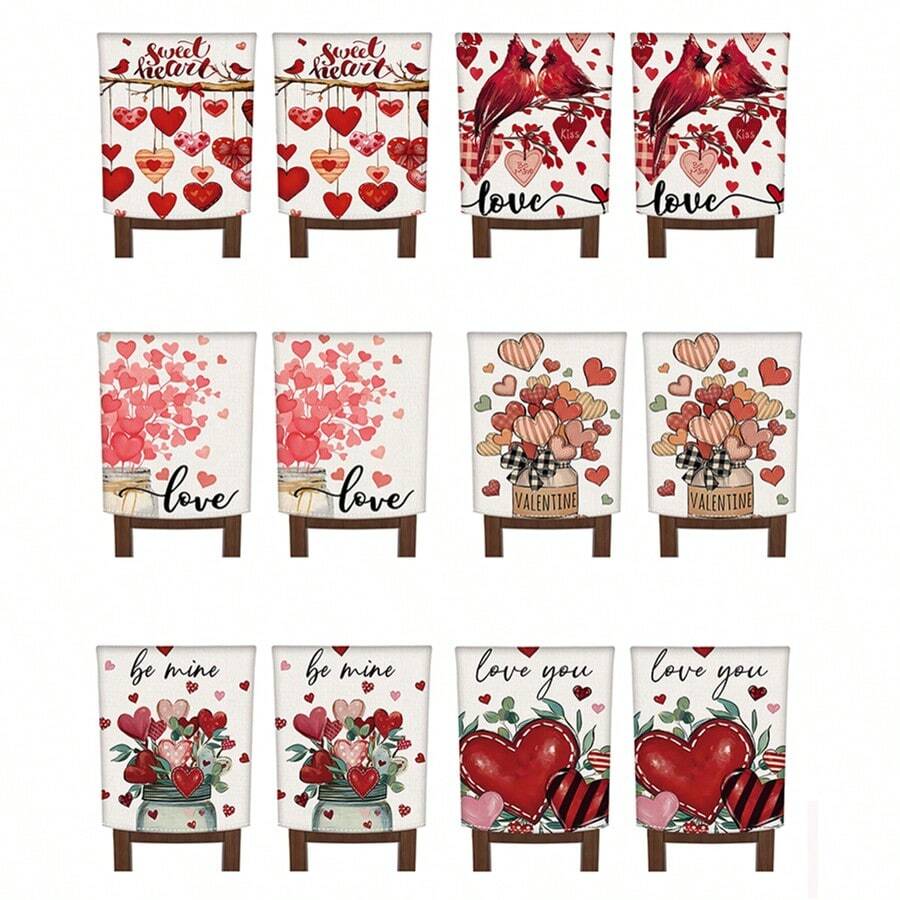 2 piezas/4 piezas Funda para silla del Día de San Valentín, funda para silla con corazón rojo, removible, adecuada para el Día de San Valentín, aniversarios, decoración de mesa de comedor familiar y protección de silla - Multicolor - Ver 1