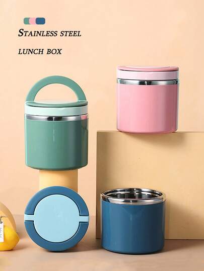 (1000/630ml) Stainless Steel Food Lunch Box, Exquisite Insulated Lunch Box, Covered Fresh-Keeping Box, Used For Food Storage. Round Seal, Leak-Proof, Hand-Held Handle, Large-Capacity Breakfast Soup Cup, Suitable For Camping, Outdoor, School