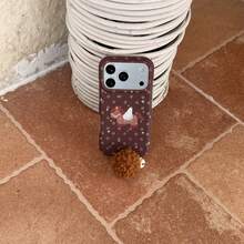 极简半封闭双层棕色底波点星形翅膀小马绒球吊坠手机壳，兼容苹果17 Pro Max、16 Pro Max、15 Pro、14、13，可爱时尚，适合女生 - 棕色 - 查看 8