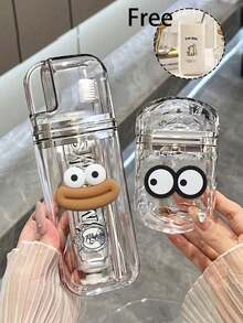 Creative Portable Travel Soap Dish & Toothbrush Holder Set Business Travel Mouthwash Cup Set Cartoon Sausage Mouth & Black Glasses Shaped Accessories Travel/Home Dental Storage & Organization Box Breathable Bathroom Accessories - Clear - View 1
