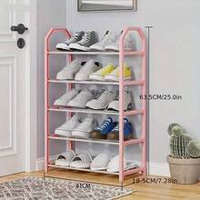 Five-Layer Shoe Rack, Heavy Duty Stackable Folding Storage Rack - No-Installation Space-Saving Organizer, Suitable For Entryway, Wardrobe, Dormitory, Apartment - Black And White Plastic Shoe Cabinet - 粉色 - 查看 13