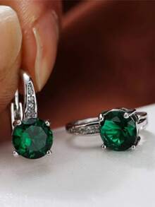 1 par de pendientes minimalistas con colgante de circonita, pendientes de aro clásicos para mujeres - pendientes - Ver 7