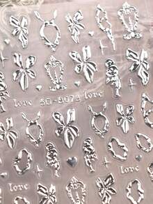 2张复古浪漫轻奢金属色浮雕美甲贴纸，5D精致贴纸，包含星星、蝴蝶结、皇冠、爱心、花朵、箭头等图案，斋月主题，易于粘贴，DIY美甲装饰，节日礼物，Y2K风格 - 彩色 - 查看 5