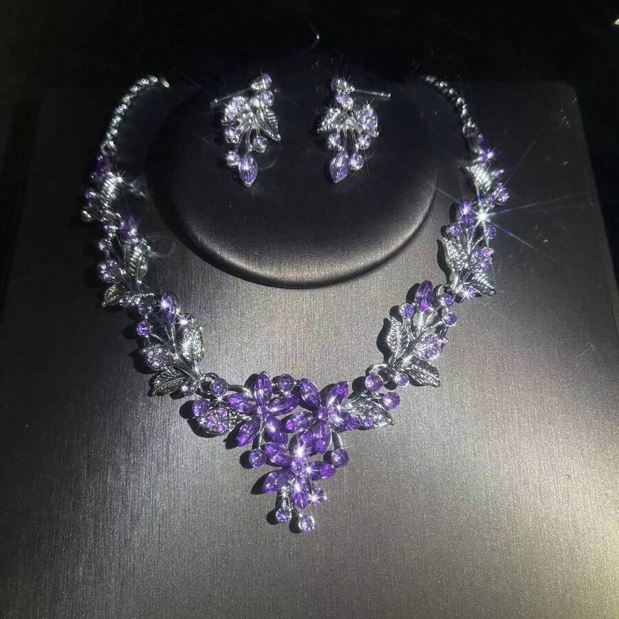 A Women's Jewelry Set, Including A Necklace And Earrings, Set With Rhinestones. Stylish, Elegant, And Luxurious, Suitable For Brides, Weddings, Banquets, Parties, And Formal Occasions. - Jewelry Set - View 1